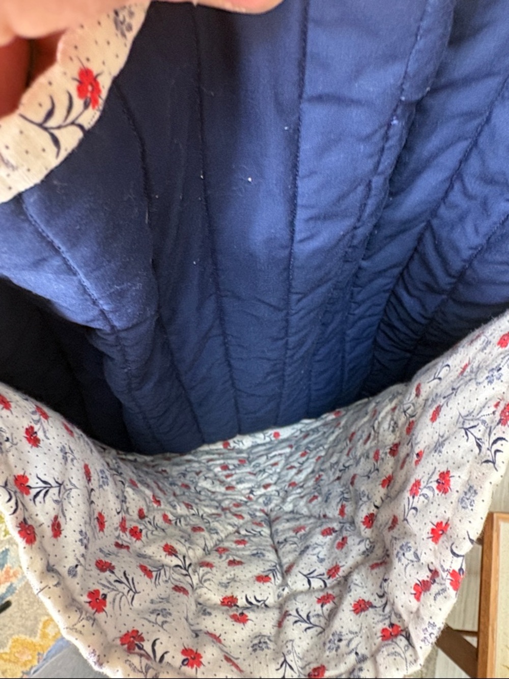 Handcrafted Quilted Navy Patchwork Flower Tote Bag - Picture 4 of 10